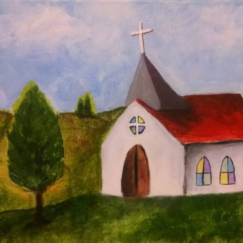 a close up of a church