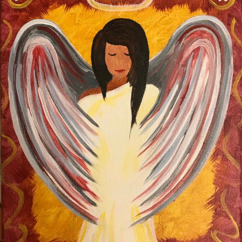 a close up of an angel