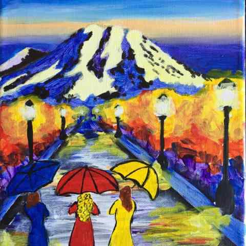 a painting of a colorful kite